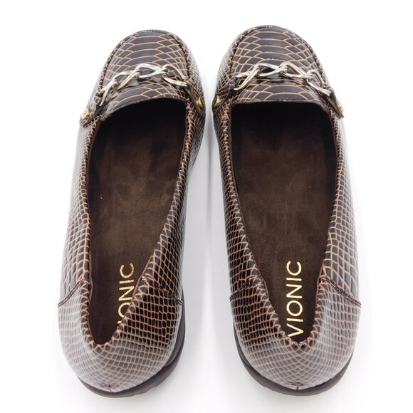 Vionic Brown Patent Leather Faux Croc Embossed Alda Loafers | EUC | 8 Wide - Picture 6 of 12